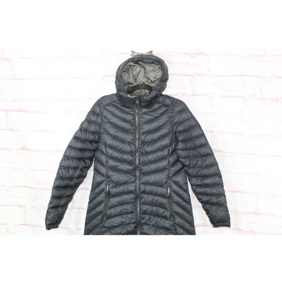 LL Bean Black Nylon Zip Hooded Ultralight Long Down Hooded Coat Size XS - Picture 2 of 12